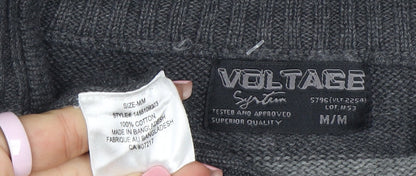 Voltage System Men's Grey Stripe Full Zip Cotton Jumper M