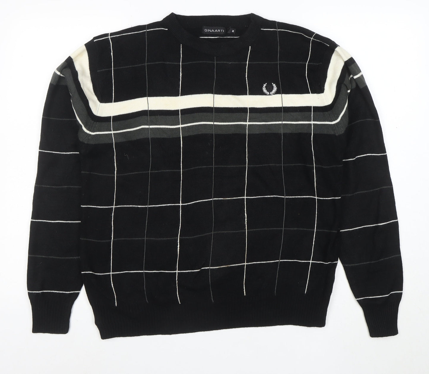 GINAARTI Men's Black Check Crew Neck Pullover Jumper M