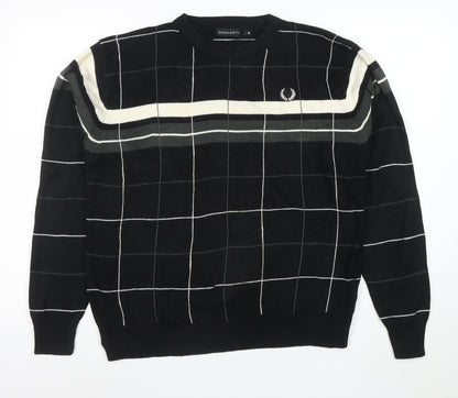 GINAARTI Men's Black Check Crew Neck Pullover Jumper M