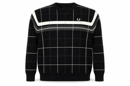 GINAARTI Men's Black Check Crew Neck Pullover Jumper M