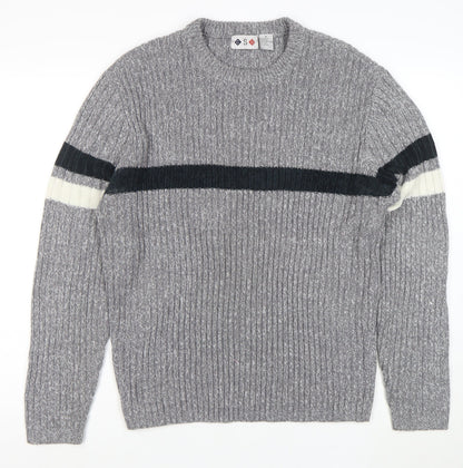 CSG Men's Grey Rib Knit Crew Neck Pullover Jumper M