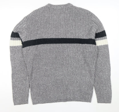 CSG Men's Grey Rib Knit Crew Neck Pullover Jumper M