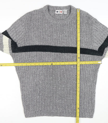 CSG Men's Grey Rib Knit Crew Neck Pullover Jumper M