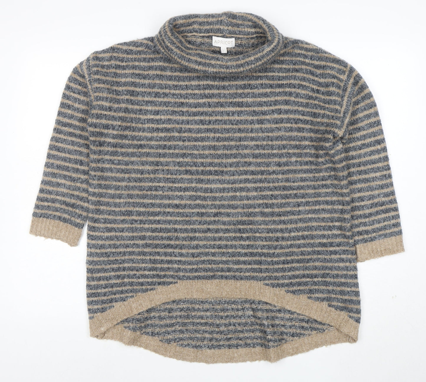 Apricot Women’s Beige Striped Roll Neck Knit Jumper Size 10