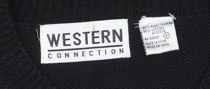 Western Connection Women's Black Beaded V-Neck Knit Jumper Size S