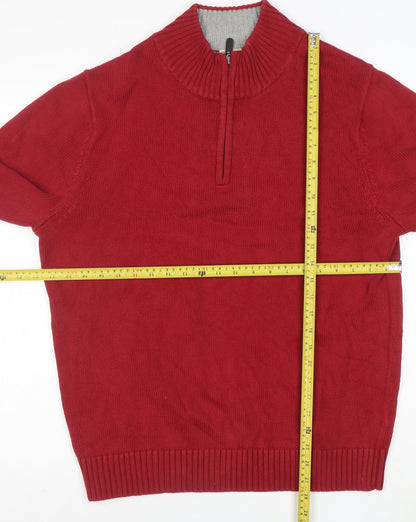 L.L. Bean Men's Red Cotton 1/4 Zip High Neck Jumper Size L