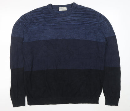 Straight Up Casual Dynamic Men's Blue Striped Cotton Pullover Jumper L