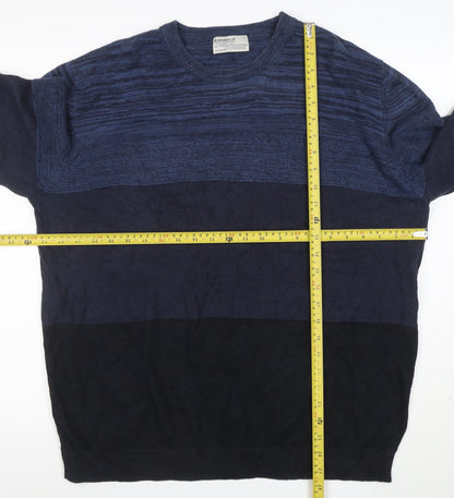 Straight Up Casual Dynamic Men's Blue Striped Cotton Pullover Jumper L