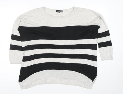 Warehouse Women Black Grey Striped Knit Top UK 12 Relaxed Fit
