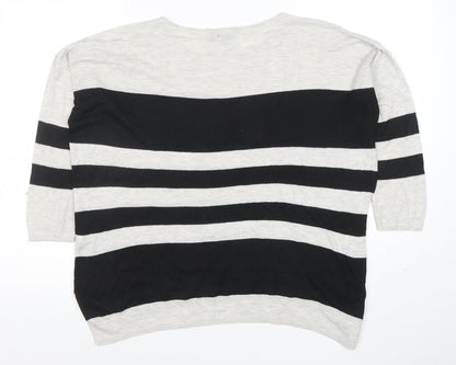Warehouse Women Black Grey Striped Knit Top UK 12 Relaxed Fit