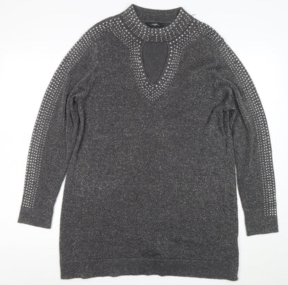 Wallis Women’s Grey Rhinestone Knit Shift Dress Size 16