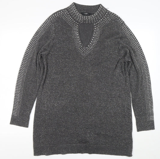 Wallis Women’s Grey Rhinestone Knit Shift Dress Size 16