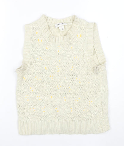 Monki Women's Ivory Cable-Knit Sleeveless Vest Jumper Size S