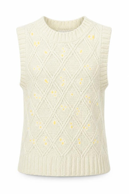 Monki Women's Ivory Cable-Knit Sleeveless Vest Jumper Size S