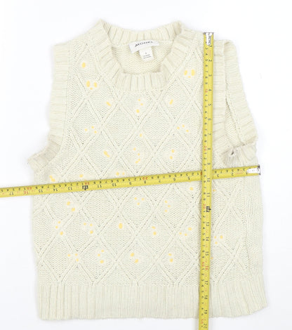 Monki Women's Ivory Cable-Knit Sleeveless Vest Jumper Size S