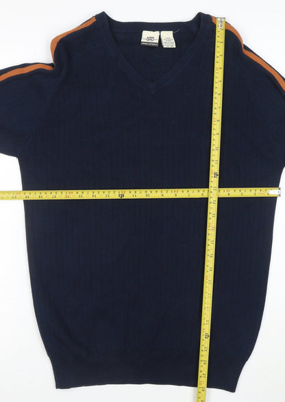 Route 66 Men's Blue V-Neck Cotton Pullover Jumper M