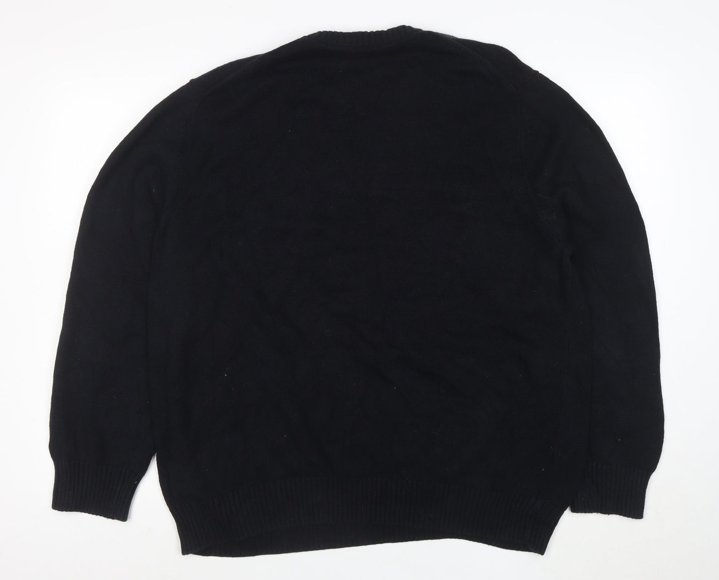 David Naylor Men's Black Argyle Crew Neck Cotton Jumper XL