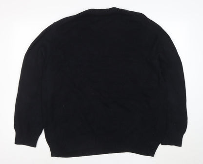 David Naylor Men's Black Argyle Crew Neck Cotton Jumper XL