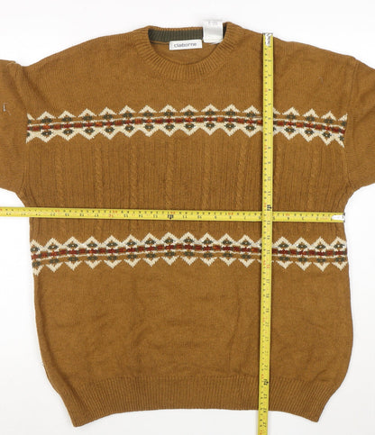 Claiborne Men's Brown Fair Isle Crew Neck Cable-Knit Jumper M
