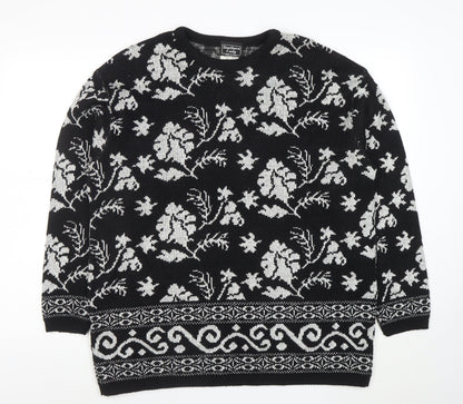 Southern Lady Womens Black Floral Knit Pullover Jumper Size L