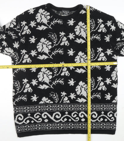 Southern Lady Womens Black Floral Knit Pullover Jumper Size L
