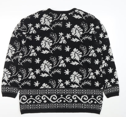 Southern Lady Womens Black Floral Knit Pullover Jumper Size L