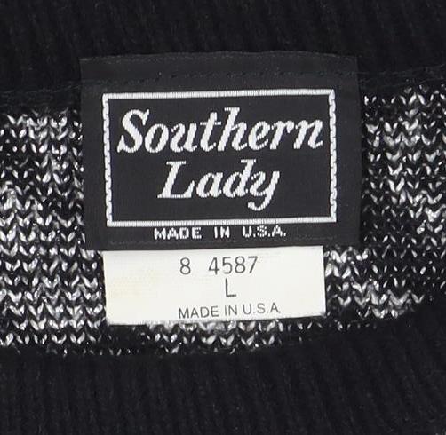 Southern Lady Womens Black Floral Knit Pullover Jumper Size L