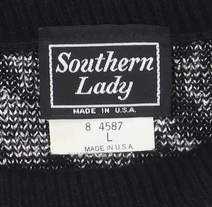 Southern Lady Womens Black Floral Knit Pullover Jumper Size L