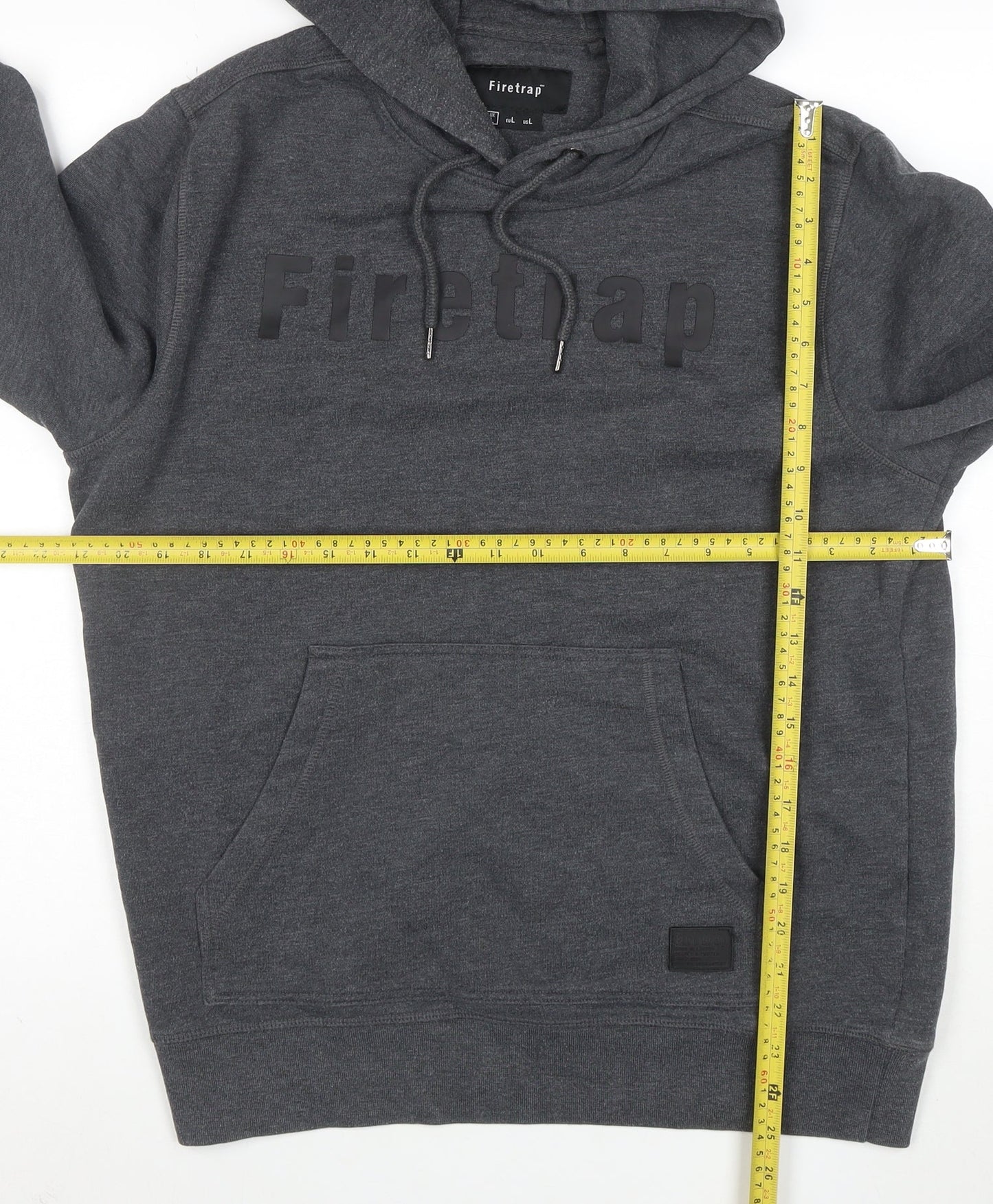 Firetrap Men's Grey Pullover Hoodie L Regular Fit Logo Design