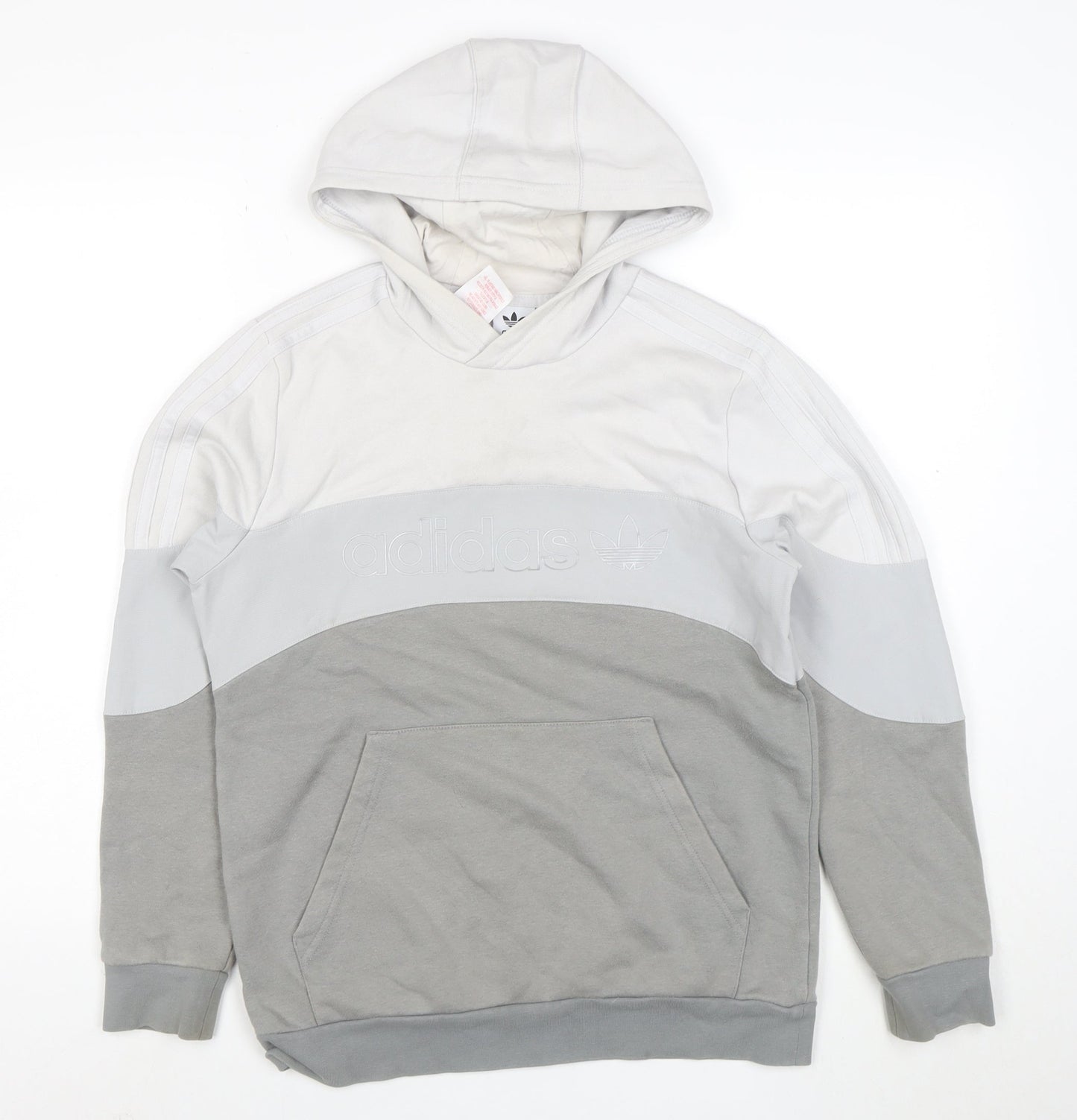 Adidas Boys Grey Colourblock Pullover Hoodie Size 13-14 Years
