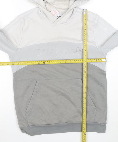 Adidas Boys Grey Colourblock Pullover Hoodie Size 13-14 Years