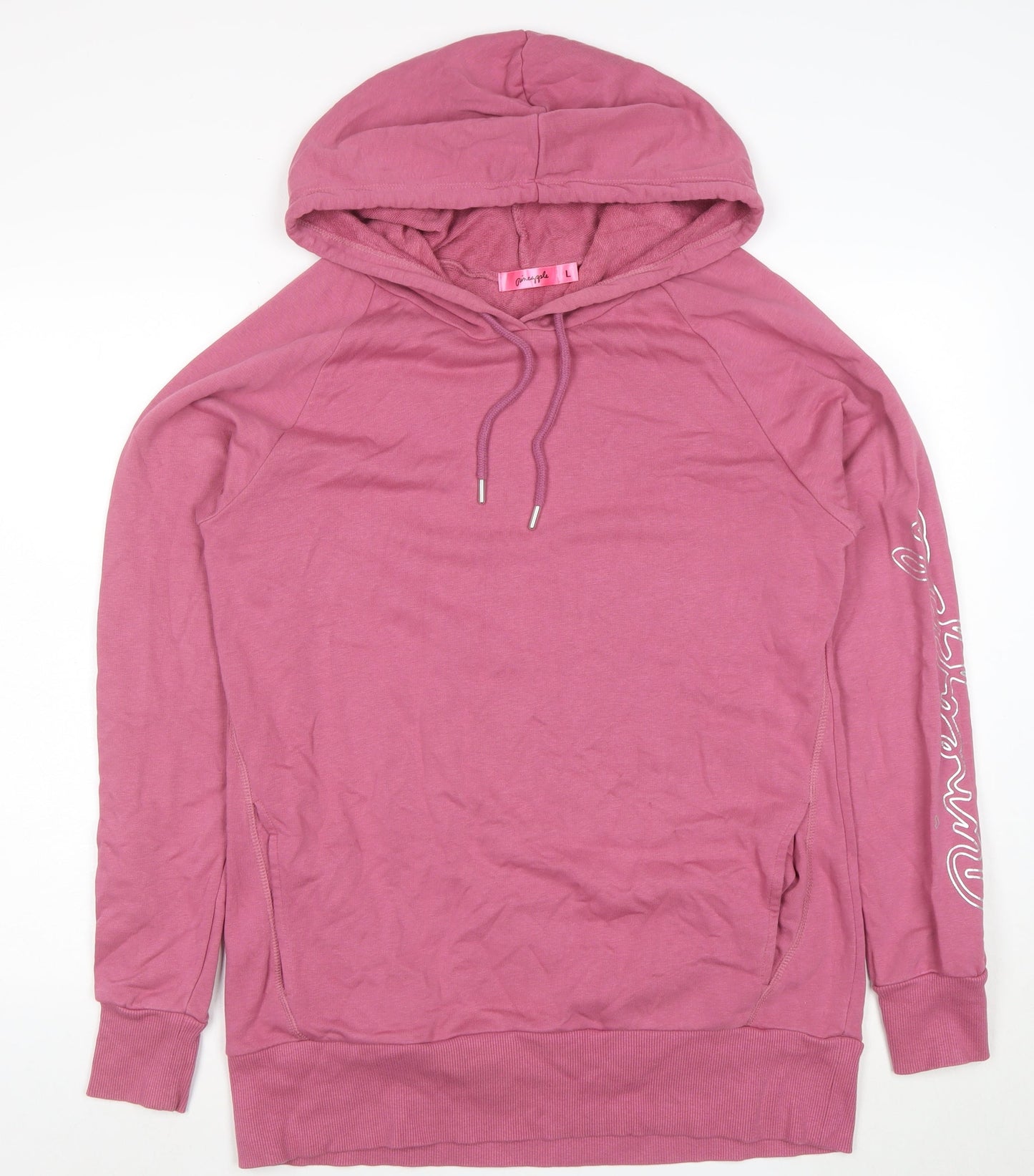 Pineapple Women Pink Long Sleeve Pullover Hoodie L Cotton Blend