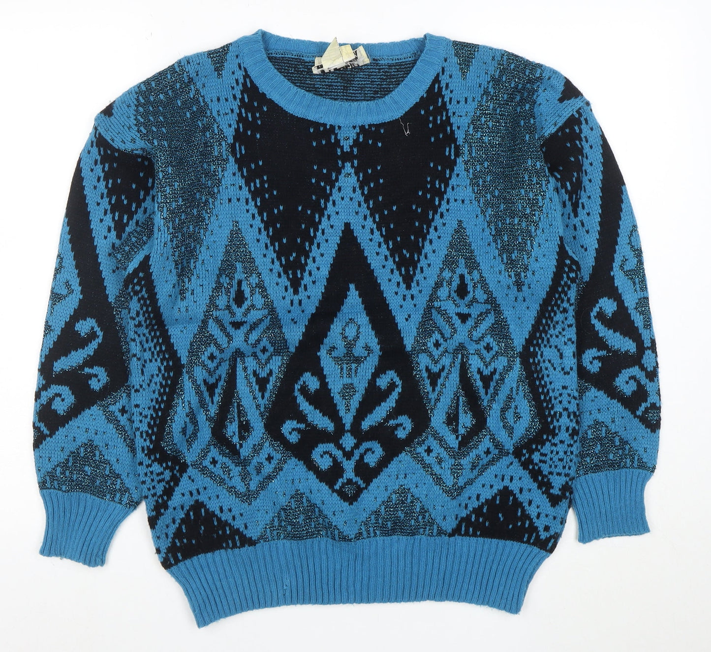 Petite Collection by Joyce Women’s Blue Geometric Knit Jumper L