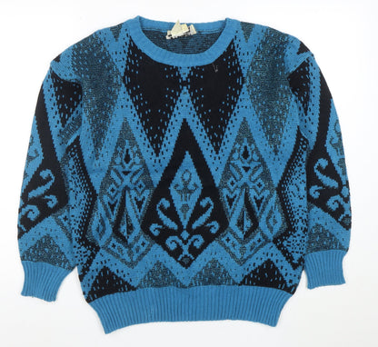 Petite Collection by Joyce Women’s Blue Geometric Knit Jumper L