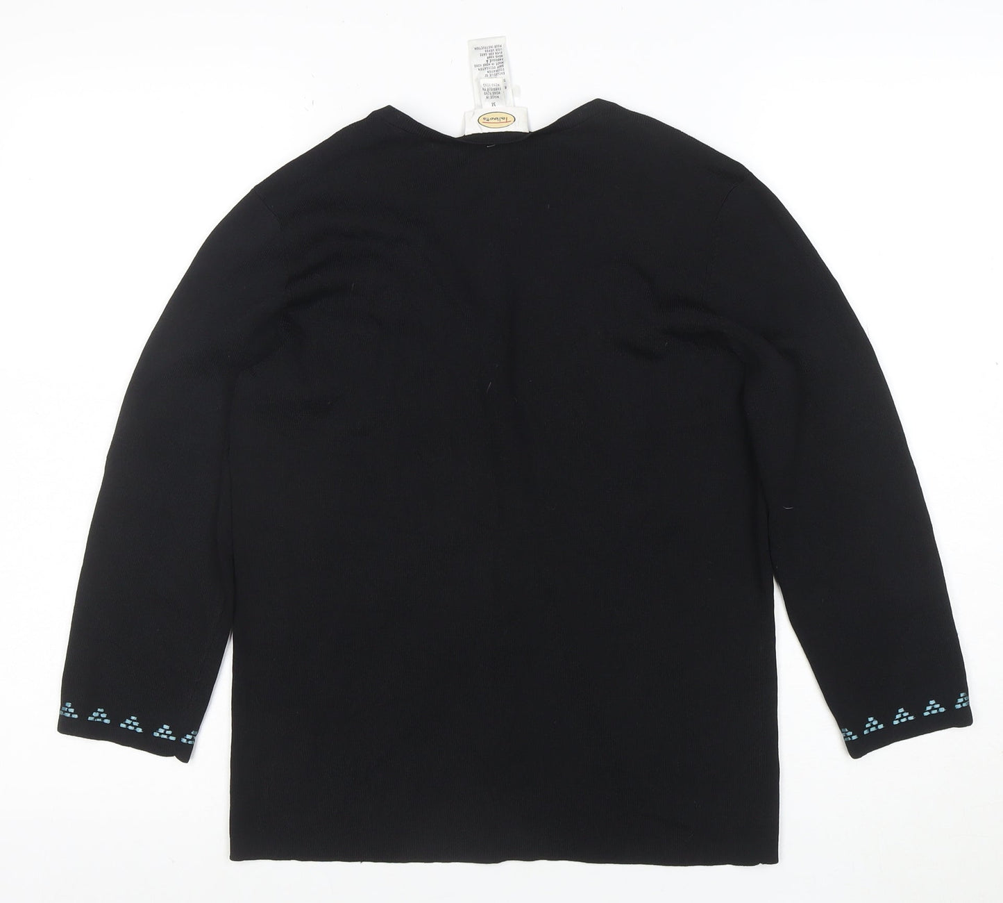 Talbots Women's Black Floral V-Neck Cardigan M 3/4 Sleeve Knit