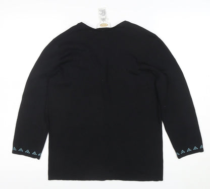 Talbots Women's Black Floral V-Neck Cardigan M 3/4 Sleeve Knit
