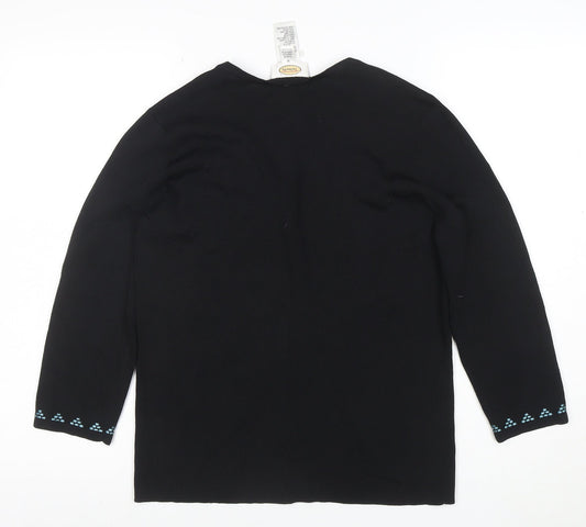 Talbots Women's Black Floral V-Neck Cardigan M 3/4 Sleeve Knit