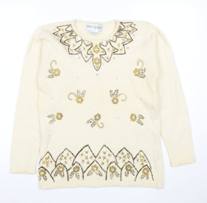 Principles Women's Ivory Angora Wool Beaded Jumper Size S