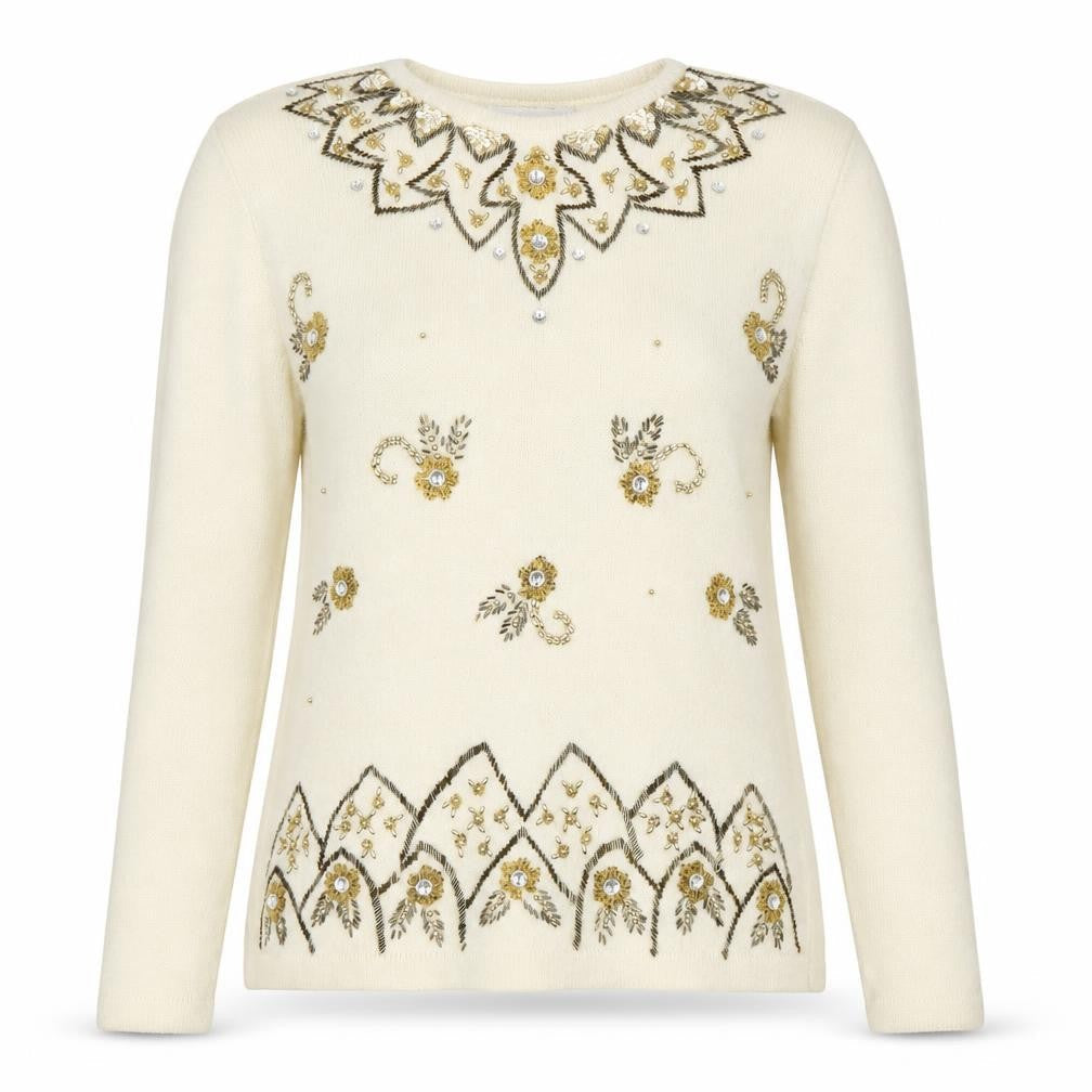 Principles Women's Ivory Angora Wool Beaded Jumper Size S