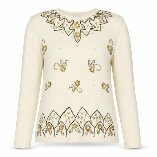 Principles Women's Ivory Angora Wool Beaded Jumper Size S