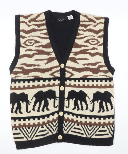 Anthony Mark Hankins Men's Black L Animal Print Sleeveless Cardigan