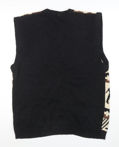 Anthony Mark Hankins Men's Black L Animal Print Sleeveless Cardigan