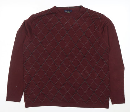 Denver Hayes Men's Brown Argyle Acrylic Crew Neck Jumper Size L