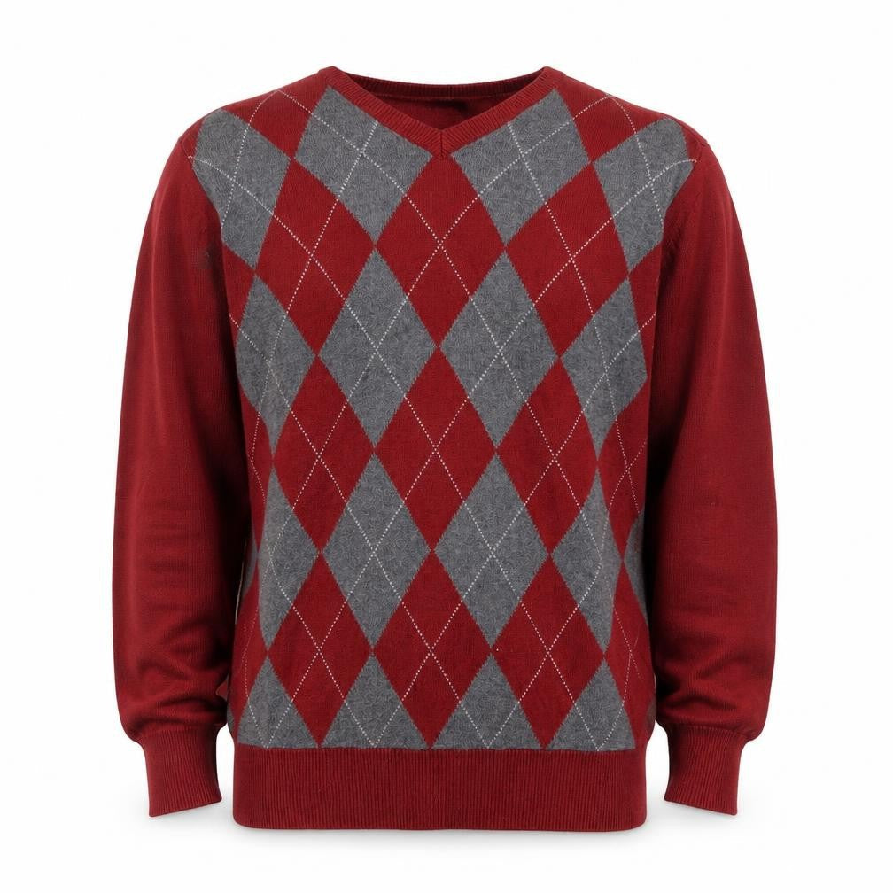 Arrow Men's Red Argyle Cotton V-Neck Jumper Size M