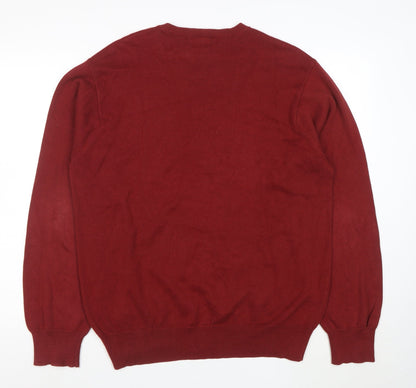 Arrow Men's Red Argyle Cotton V-Neck Jumper Size M