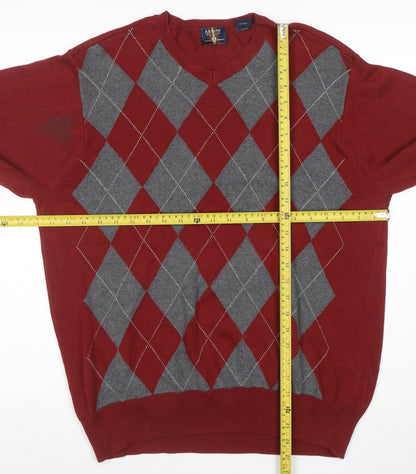 Arrow Men's Red Argyle Cotton V-Neck Jumper Size M