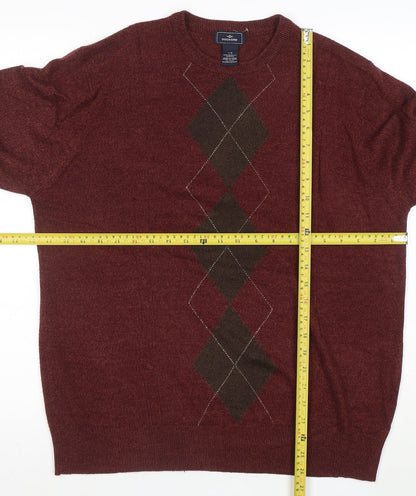 Dockers Men's Brown Argyle Knit Crew Neck Pullover Jumper Size L