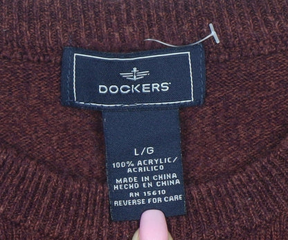 Dockers Men's Brown Argyle Knit Crew Neck Pullover Jumper Size L