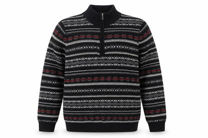 Croftersbarrow Men's Black XL Fair Isle 1/2 Zip Jumper
