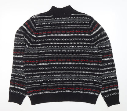 Croftersbarrow Men's Black XL Fair Isle 1/2 Zip Jumper
